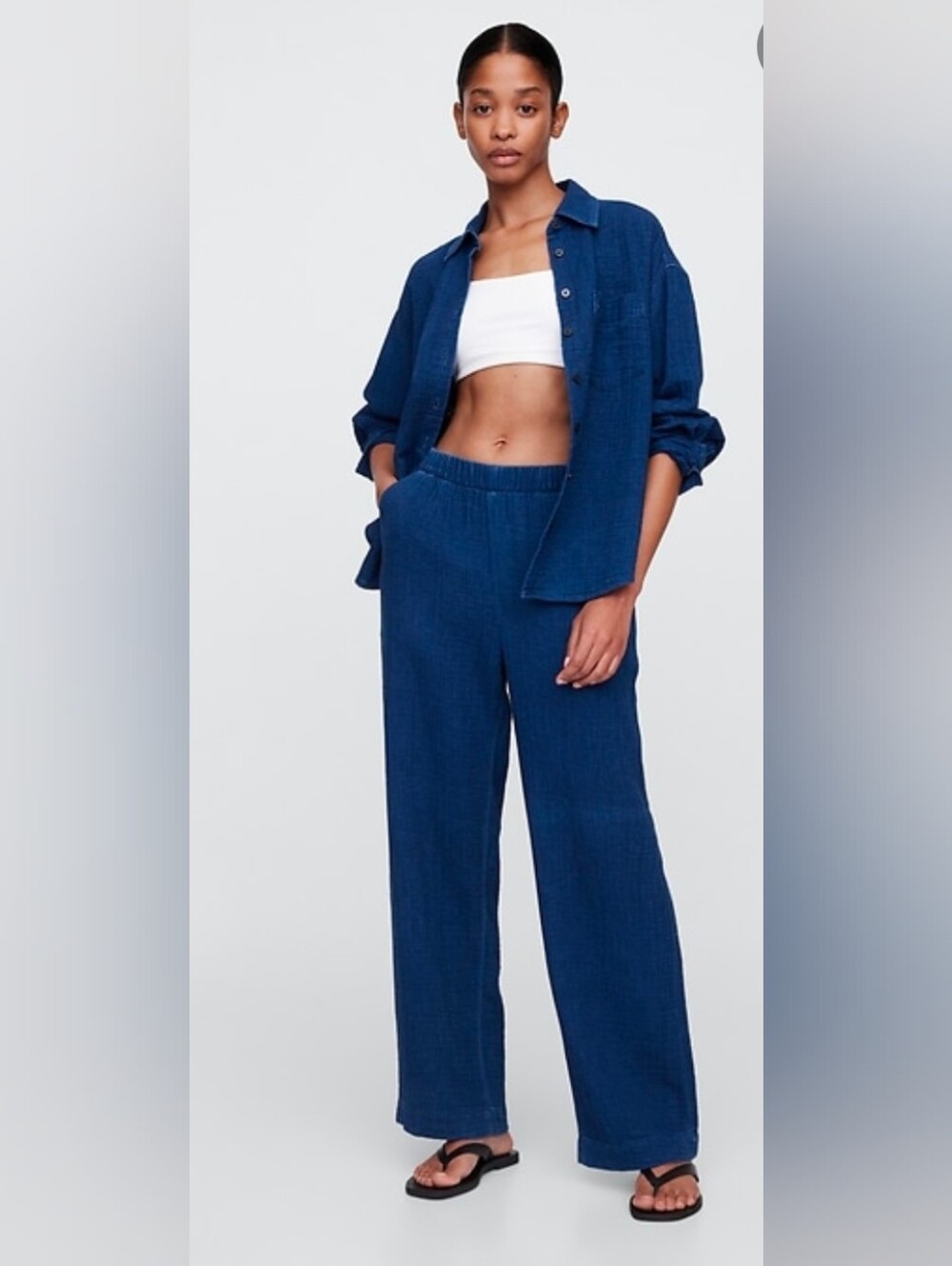 GAP Women's Gauze Navy Wide Leg Pull-on Petite Pants